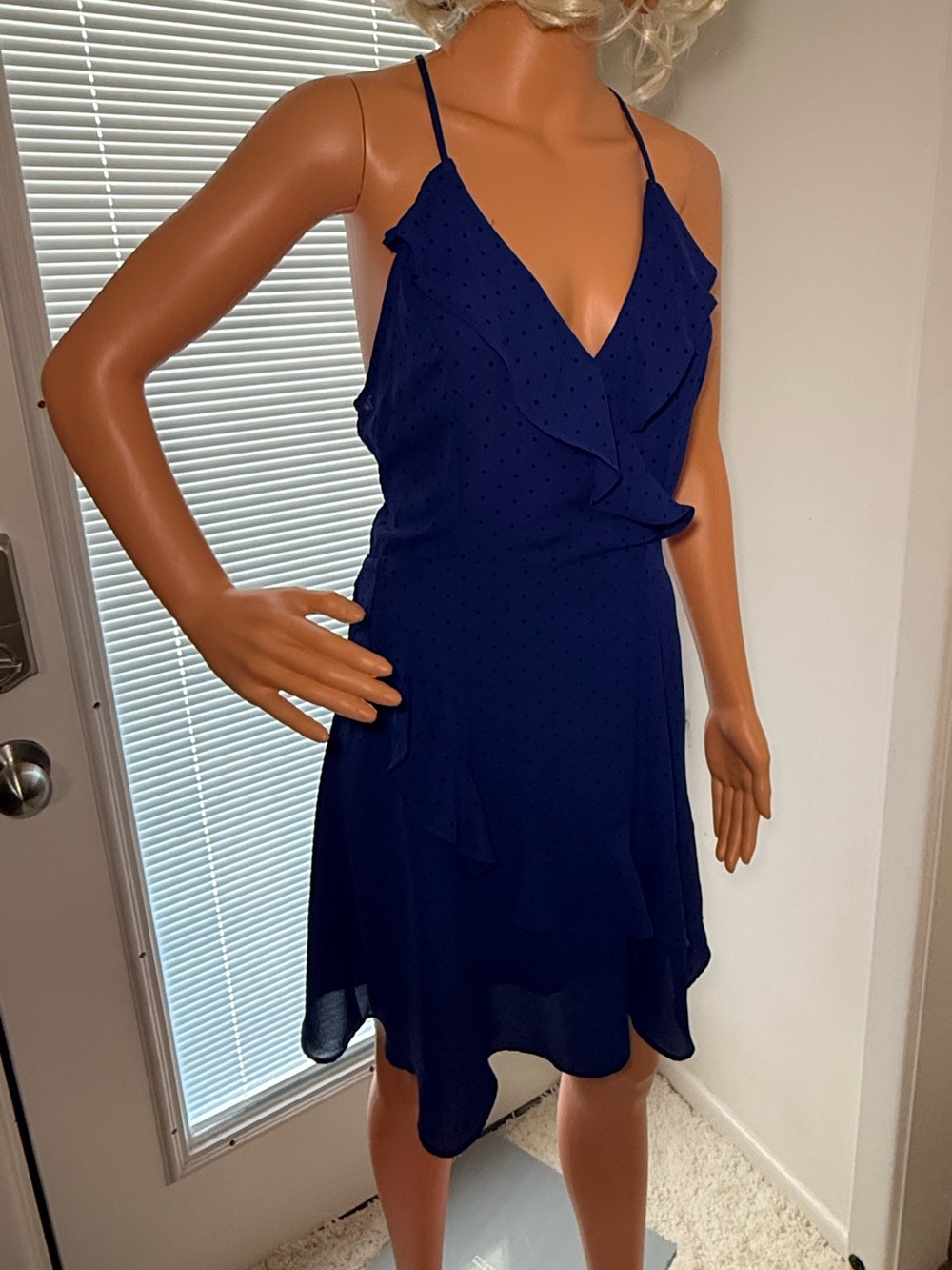 Love Tree Navy Blue Spaghetti Strap Ruffle Mini Dress